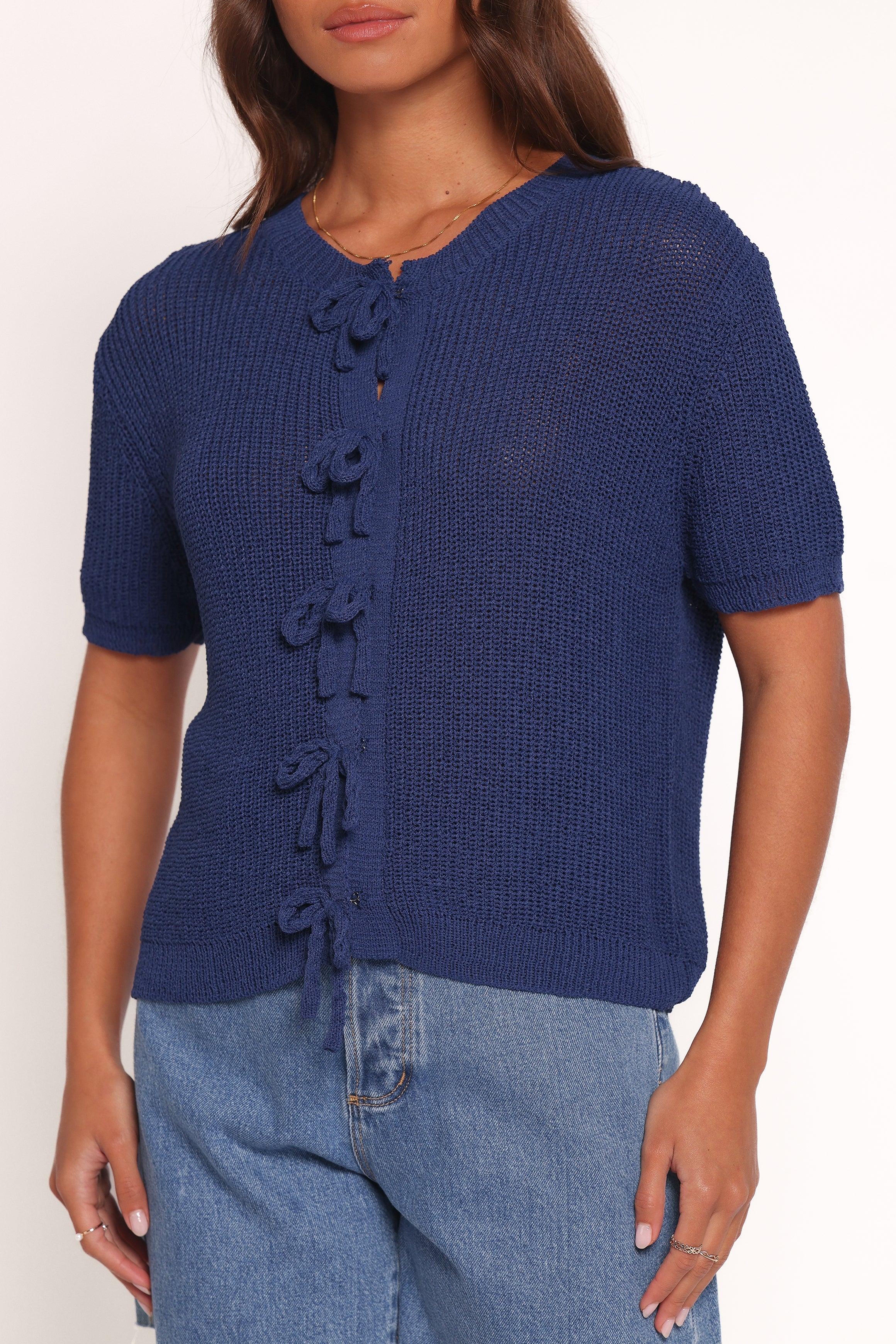 Gemma Short Sleeve Bow Cardigan Navy