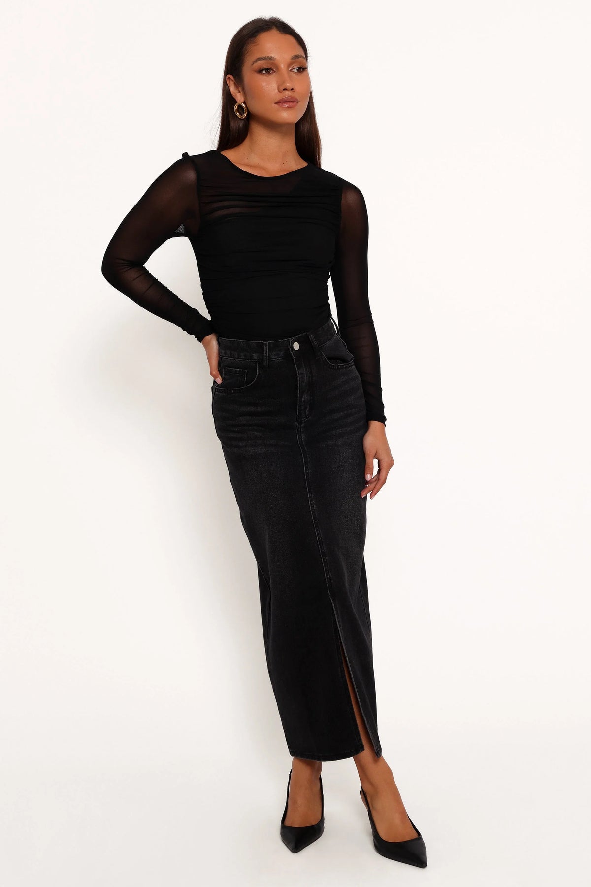 Dana Denim Midi Skirt Black Wash