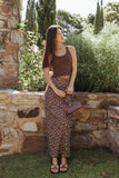 Madison Linen Column Skirt Brown Floral
