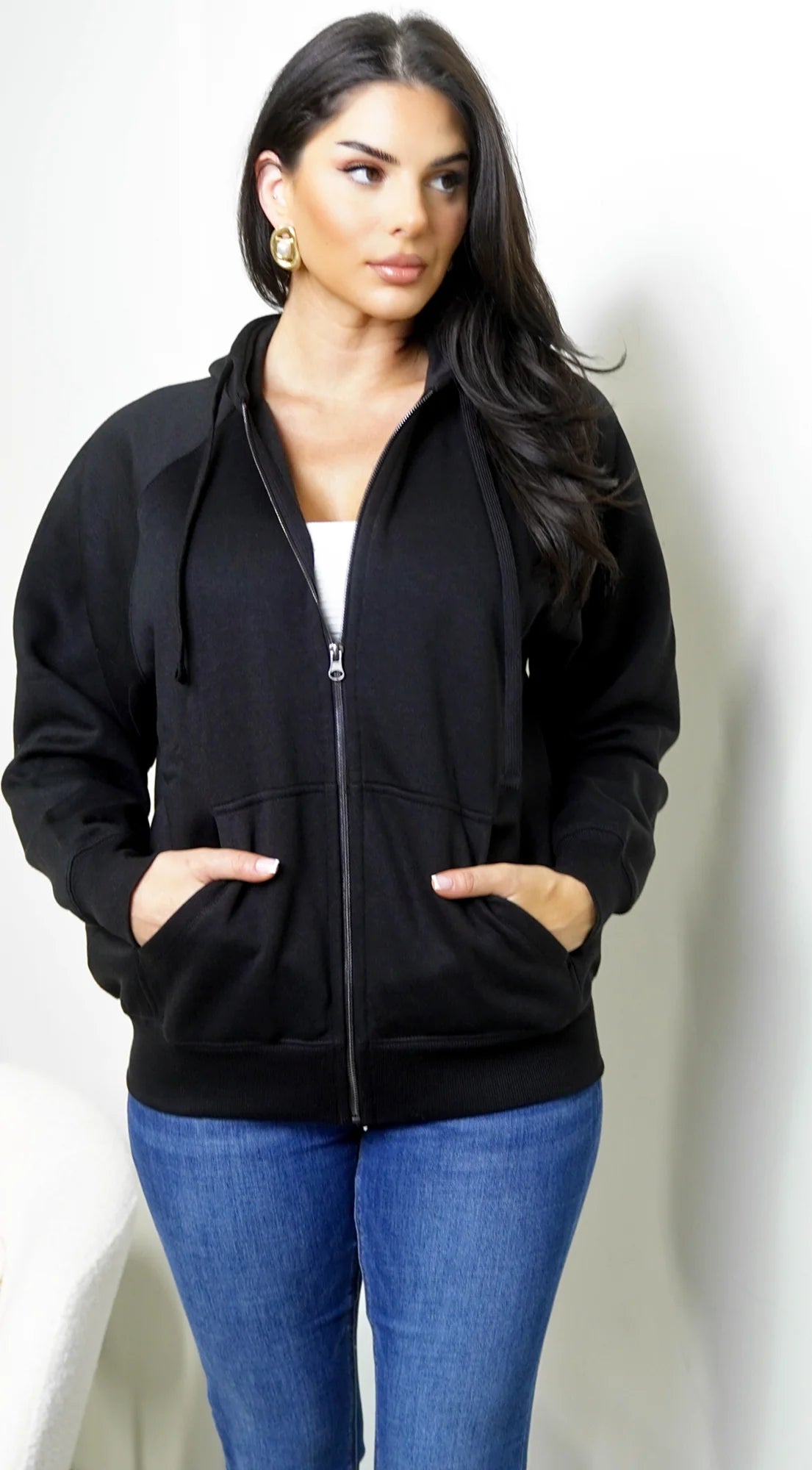 Off Duty Zip Up Boyfriend Hoodie Black