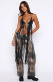 Here We Go PU Fringe Top Black