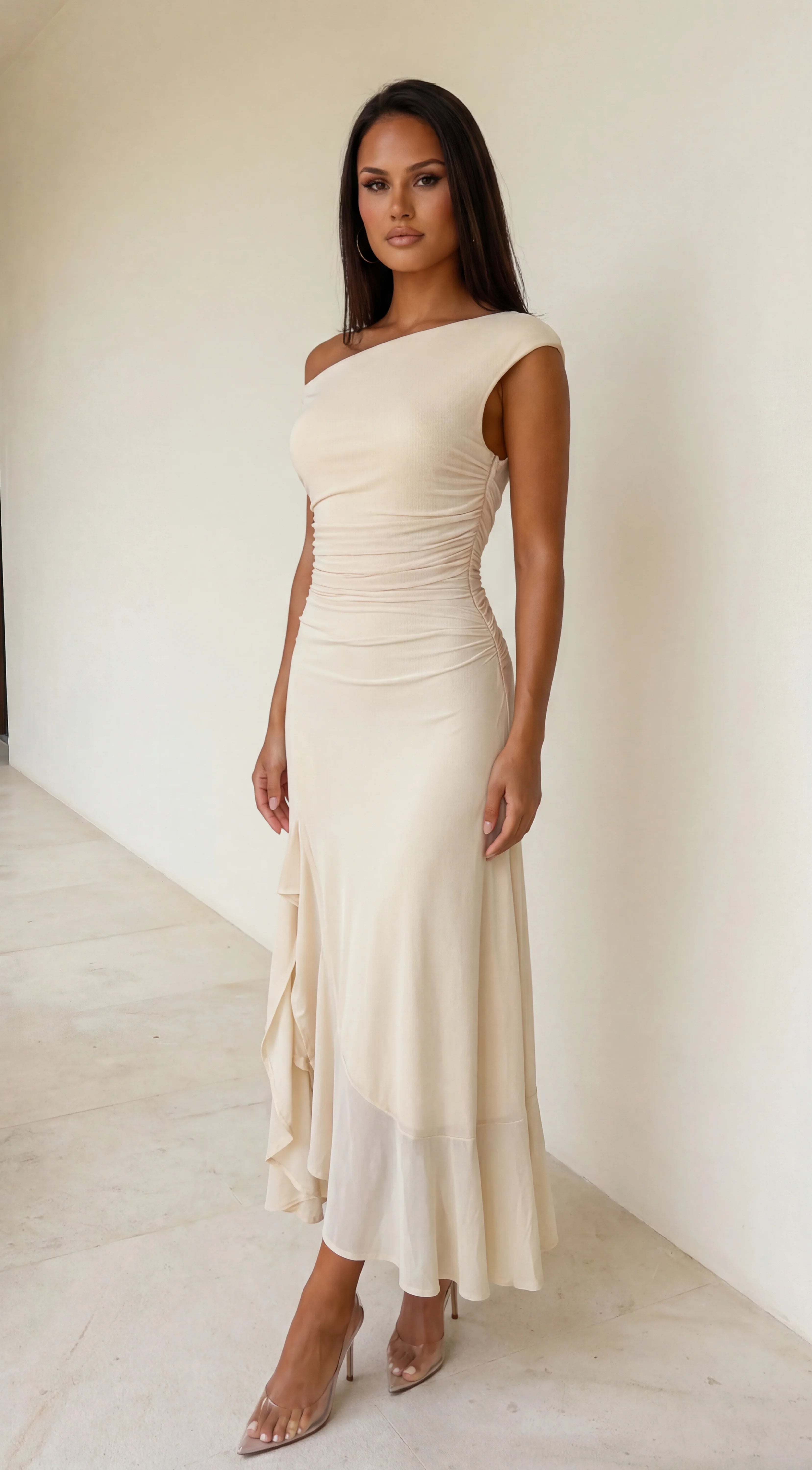Ascent Off Shoulder Maxi Dress Butter Yellow