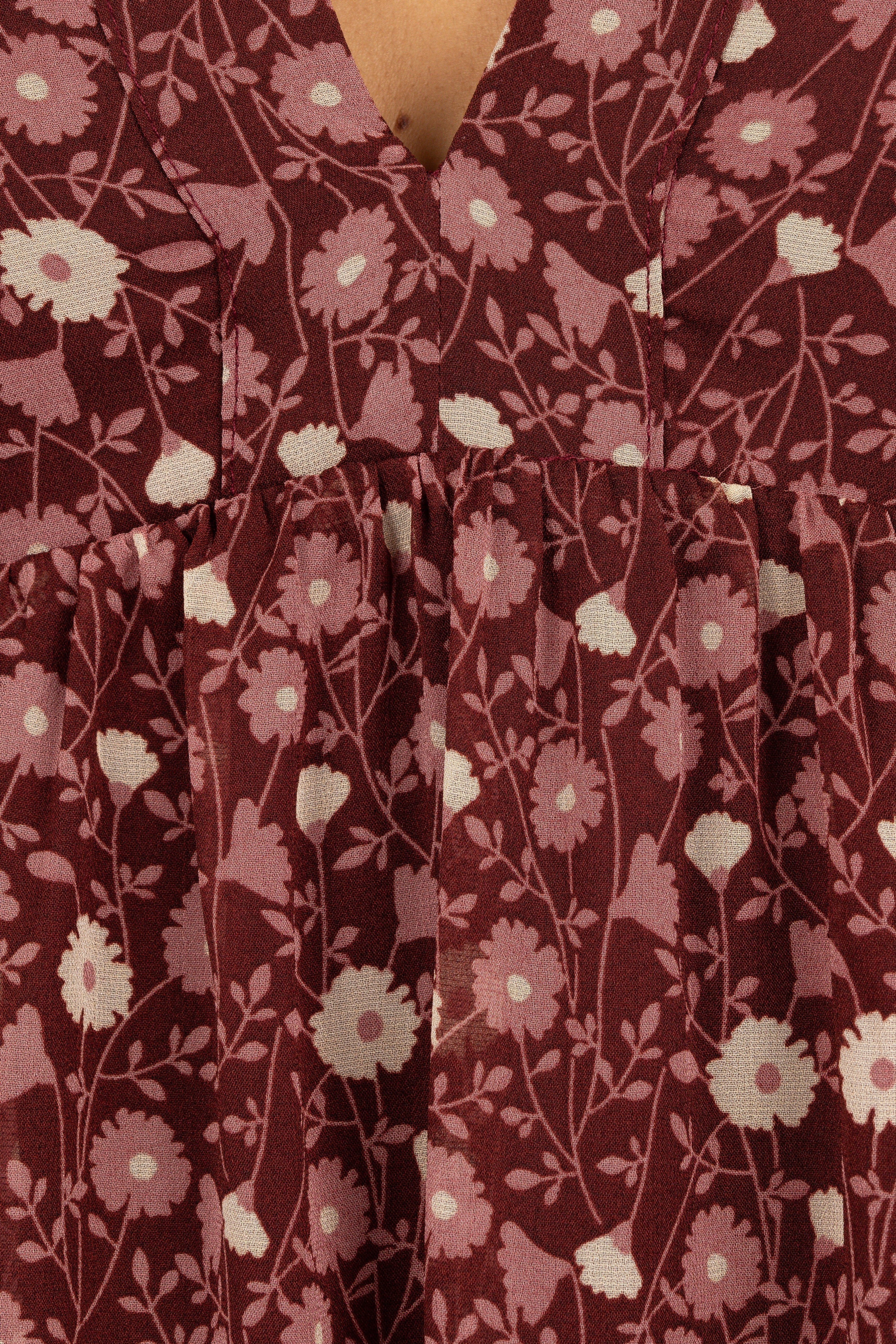 Evian Long Sleeve Maxi Dress Burgundy Multi