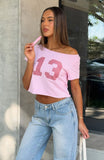 Whenever Youre Ready Off Shoulder Relaxed Tee Pink