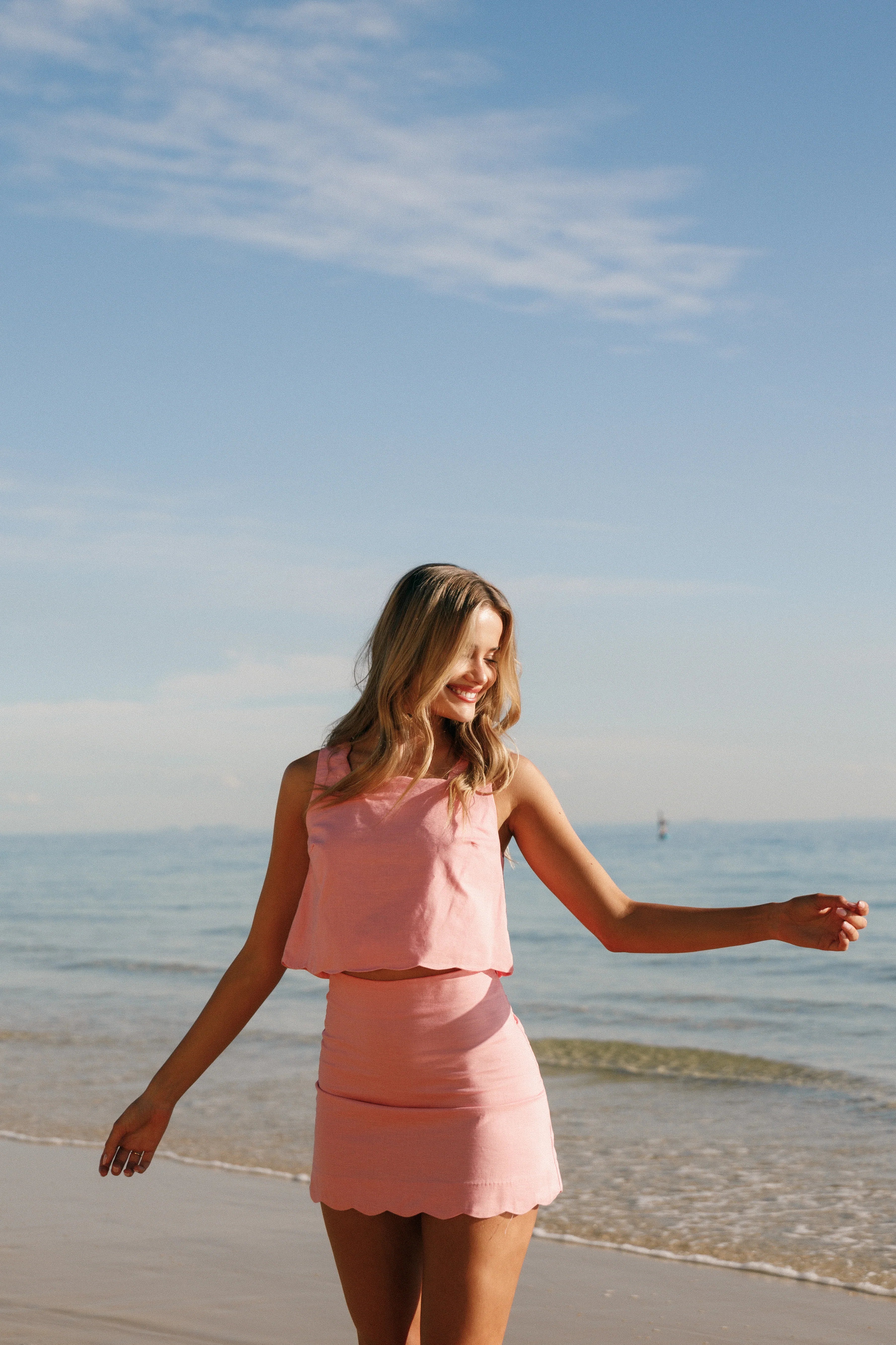Wendie Scalloped Mini Skirt Poppy Pink