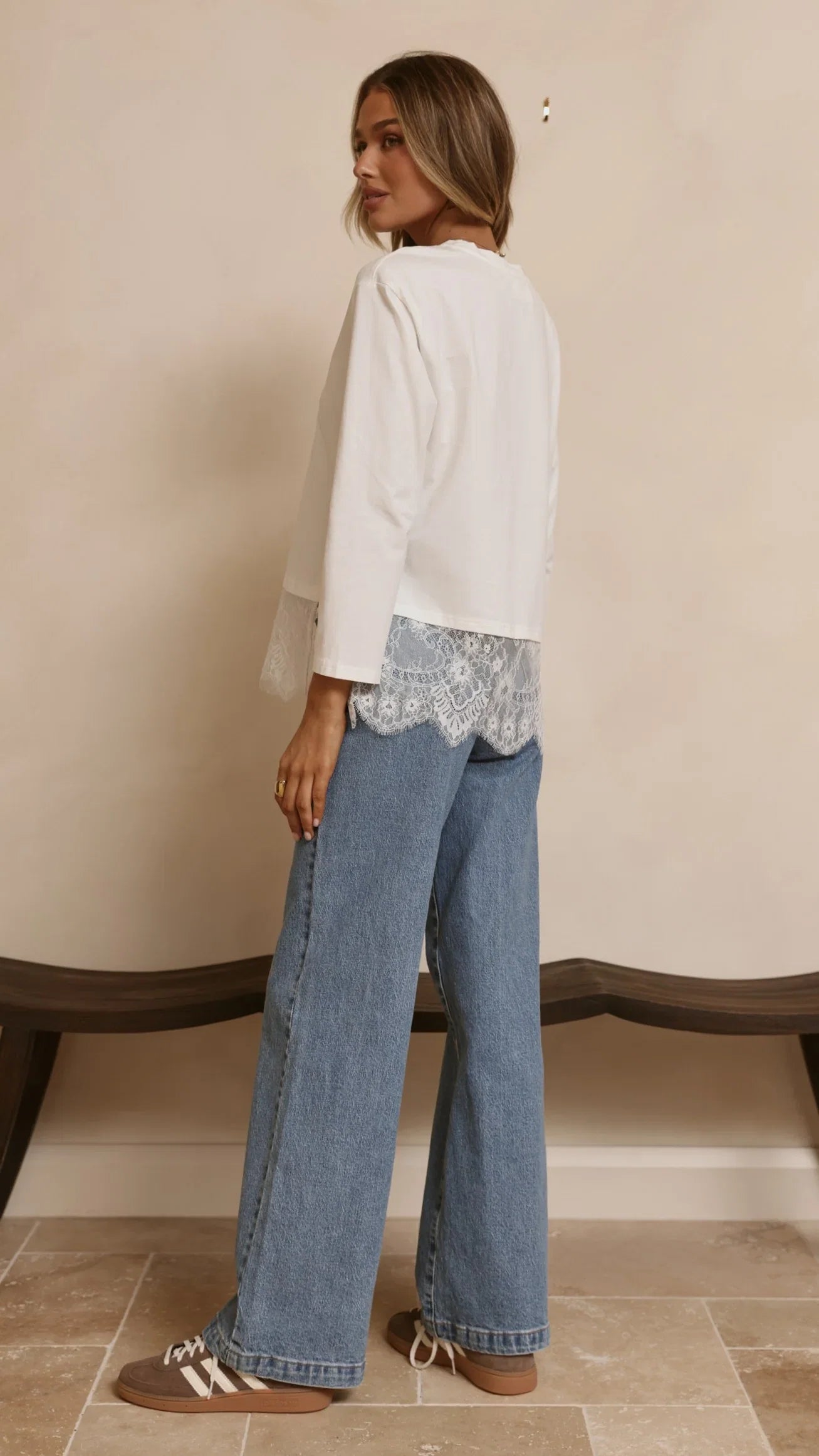 Alina Lace Trim Top White