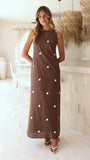 Vana Maxi Dress Brown White Polka