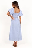 Clo Puff Sleeve Midi Dress Blue Stripe