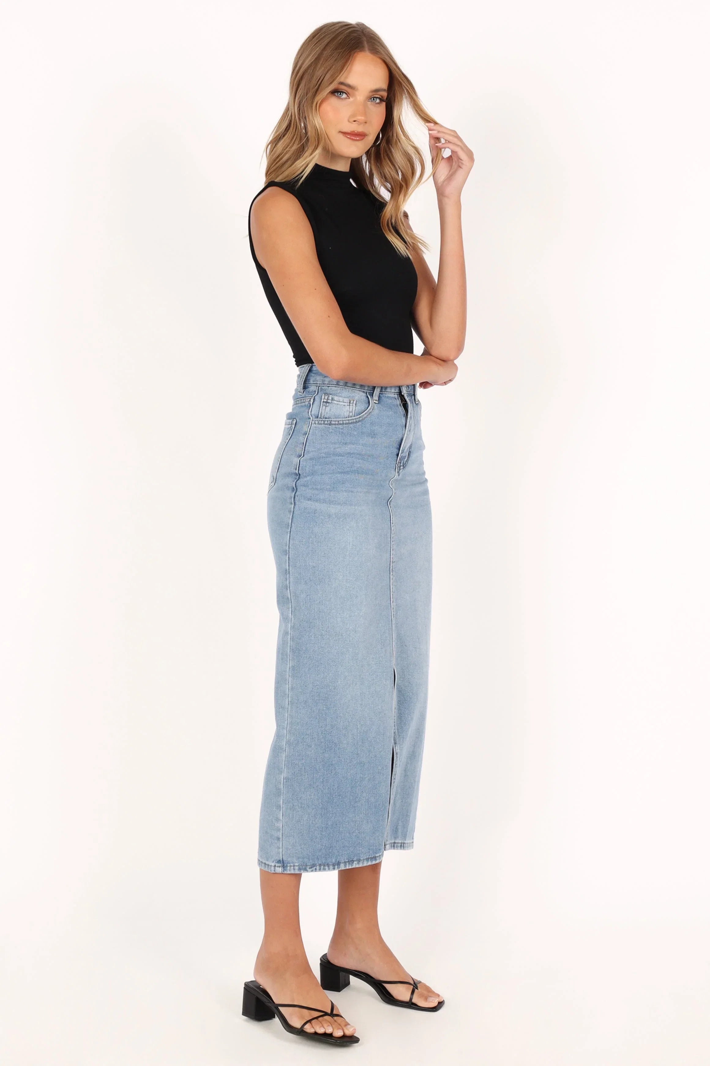 Dana Denim Midi Skirt Blue Wash