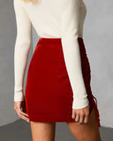 Calienne Ruched Velvet Mini Skirt