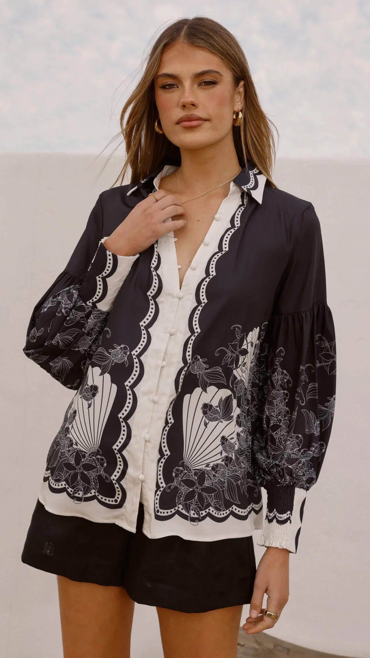 Dakota Long Sleeve Blouse Cream Black