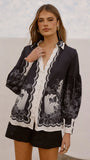 Dakota Long Sleeve Blouse Cream Black