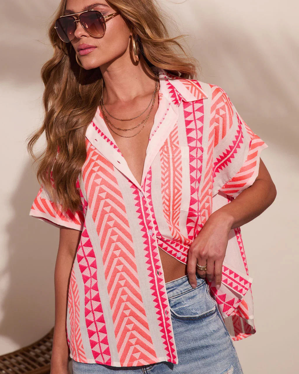 Sunkissed Burst Abstract Short Sleeve Top