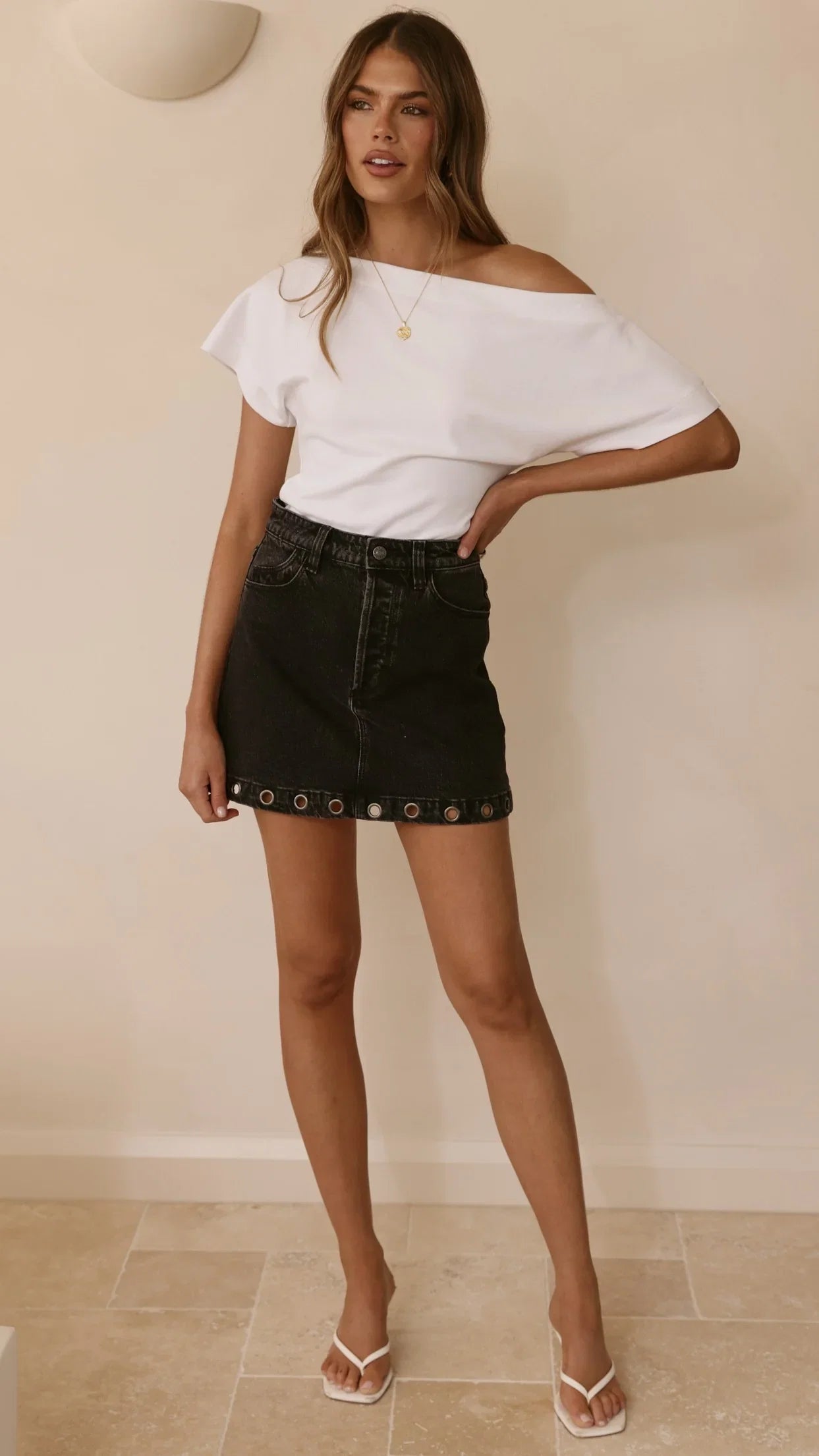 Rollas High Line Mini Skirt Black Sand Eyelet