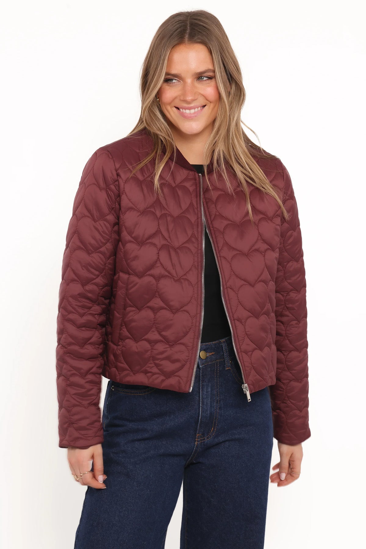 Genevieve Quilted Bomber Cherry