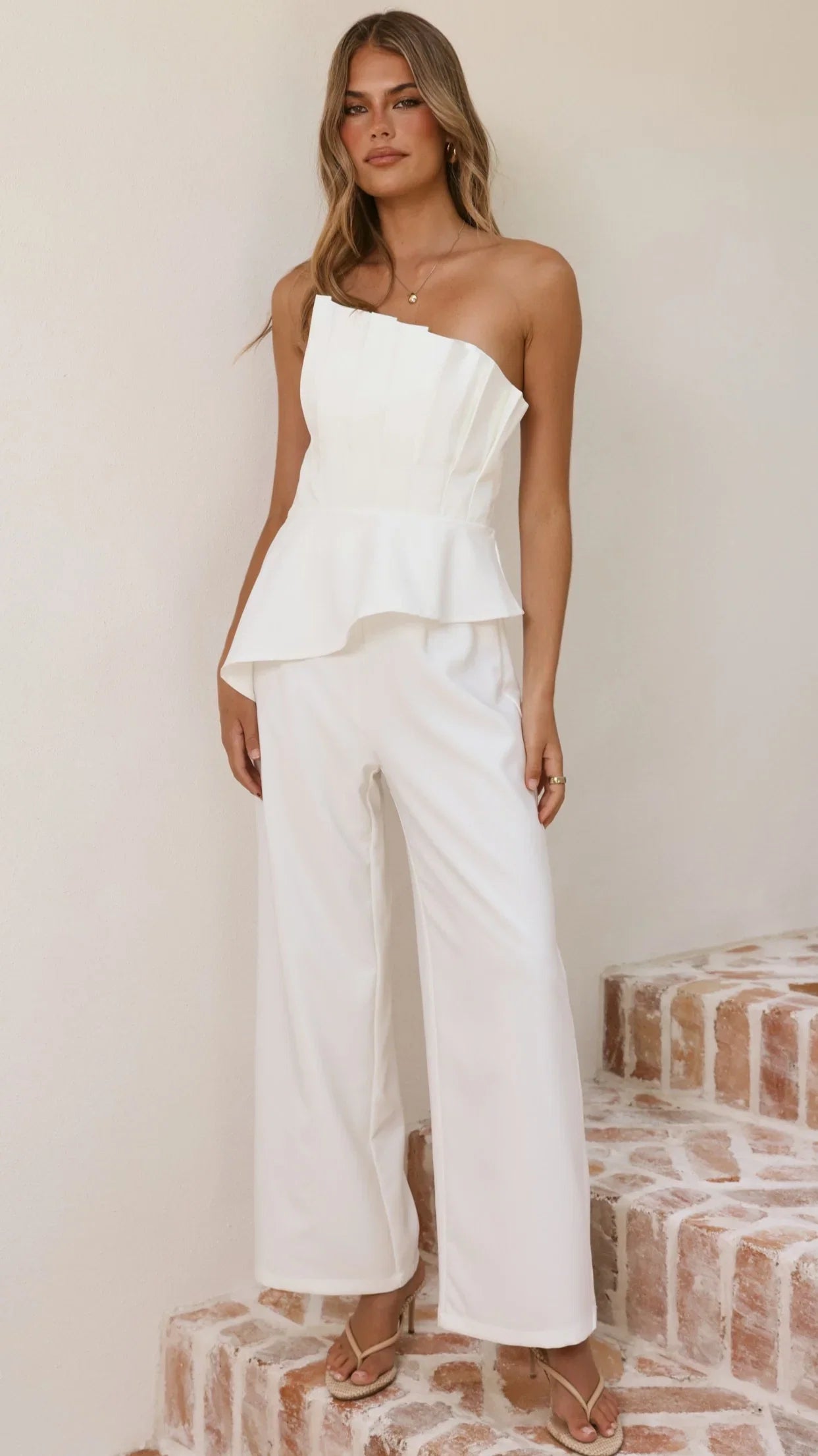 Javana Asymmetrical Top and Pants Set White