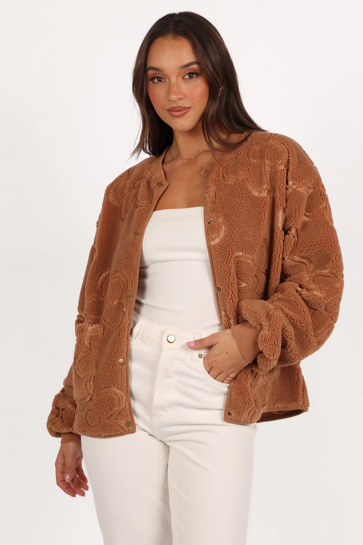 Lasky Flower Pattern Button Down Jacket Camel