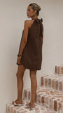Demy Halter Mini Dress Chocolate