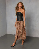 Thora Print Leather Corset Maxi Dress