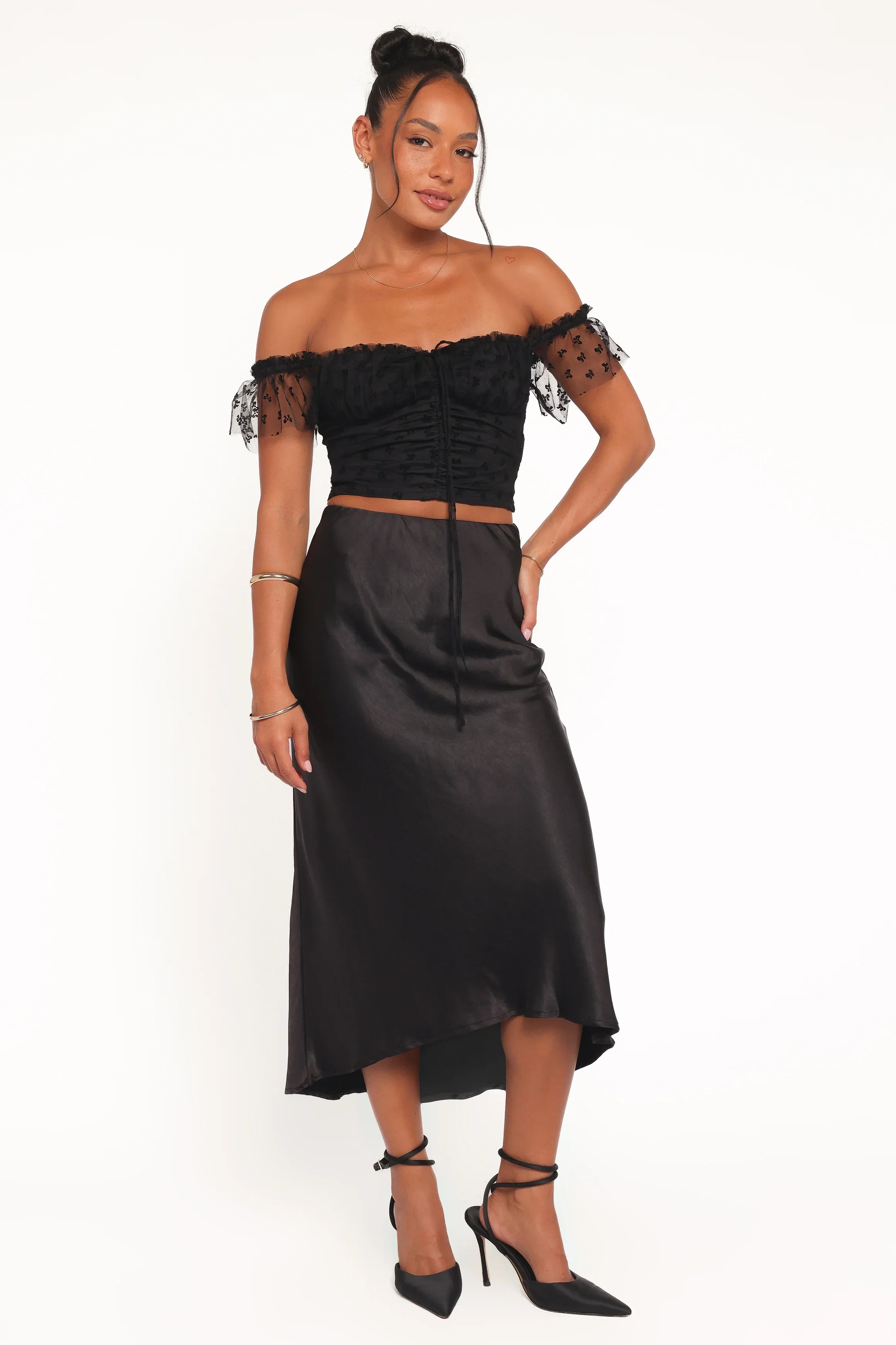 Aster Off Shoulder Mesh Top Black