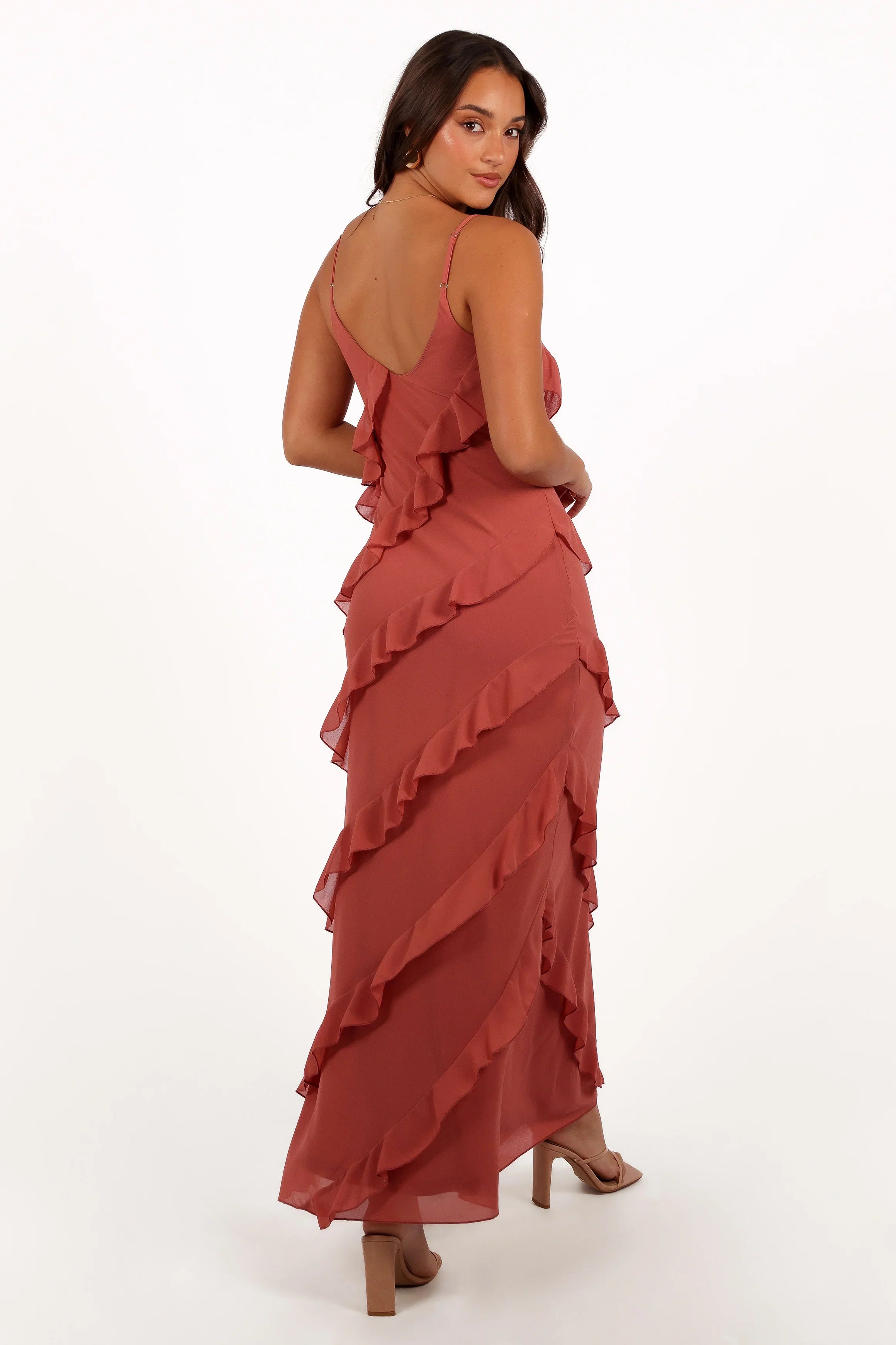 Ciao Ruffles Maxi Dress Rosewood