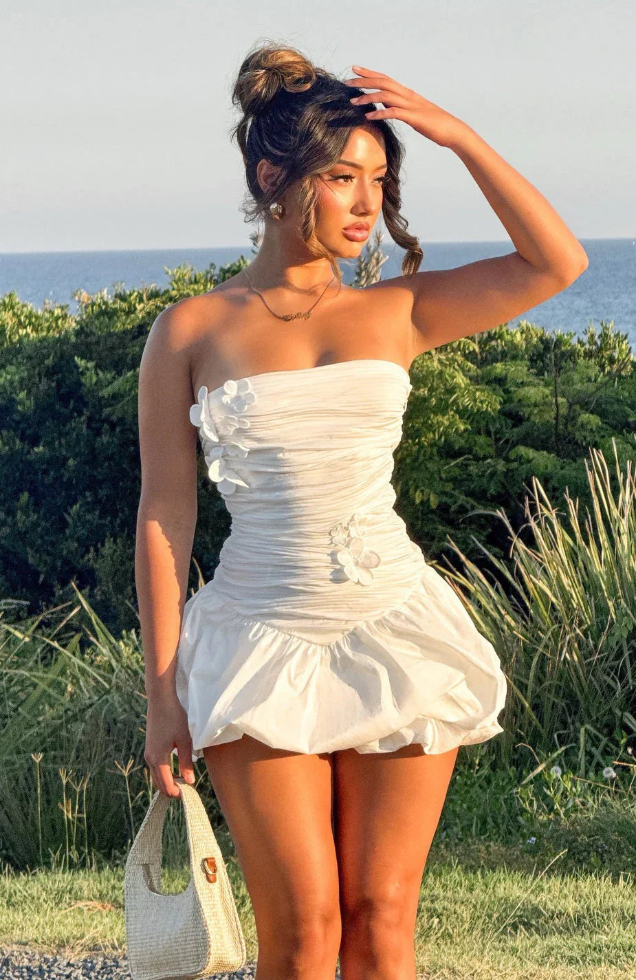 Flower Beat Strapless Mini Dress White