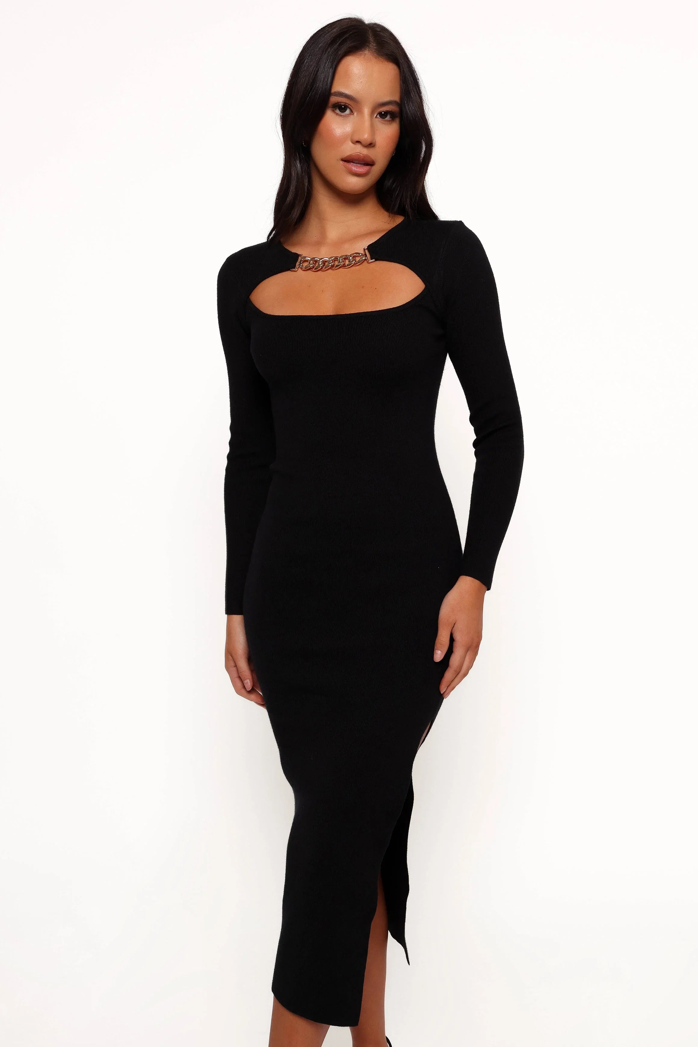 Elissa Long Sleeve Midi Dress Black