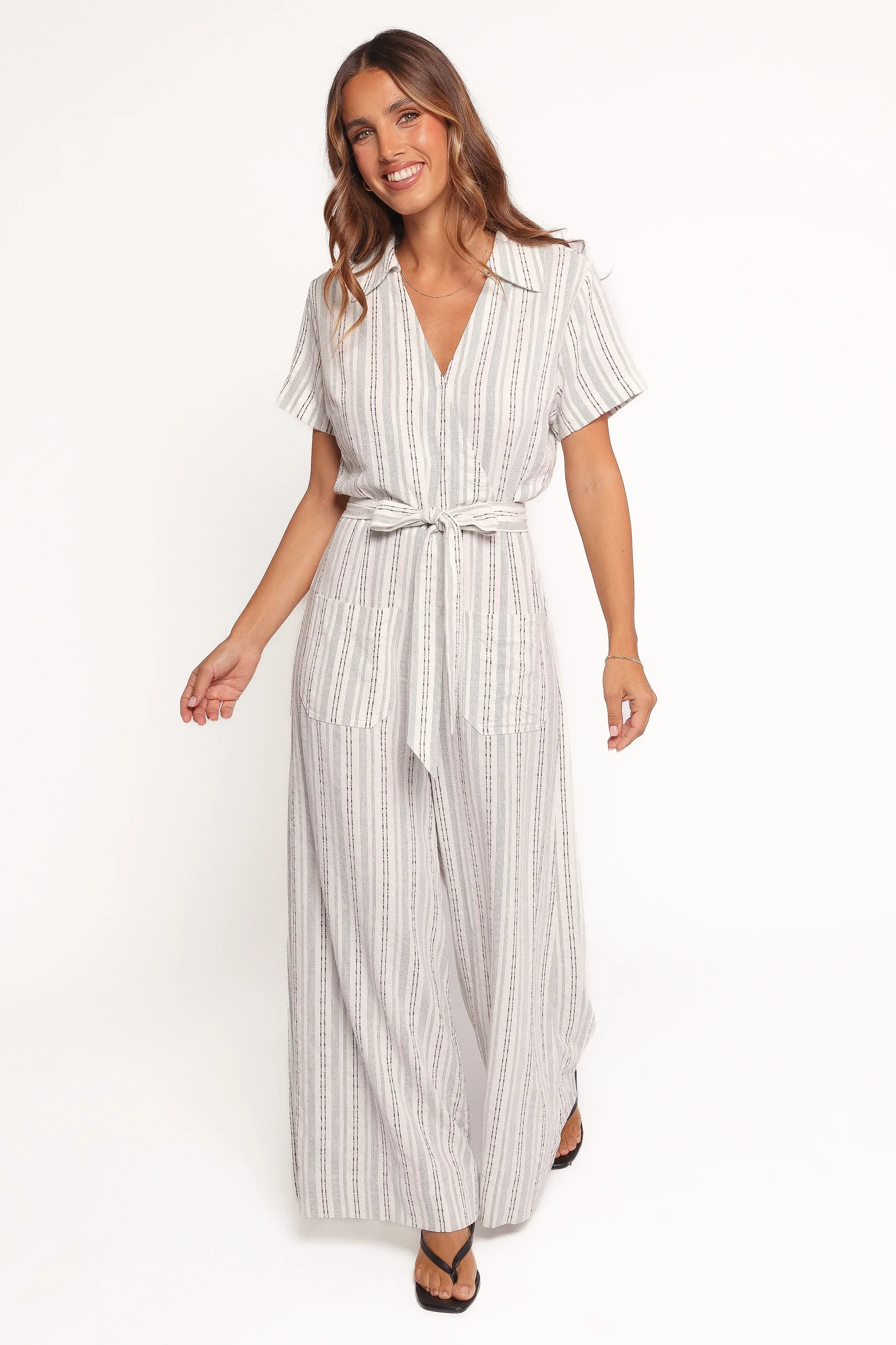 Daila Tie Waist Jumpsuit White Black