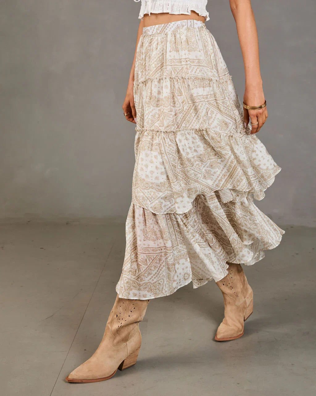 Sunset Drifter Tiered Paisley Maxi Skirt