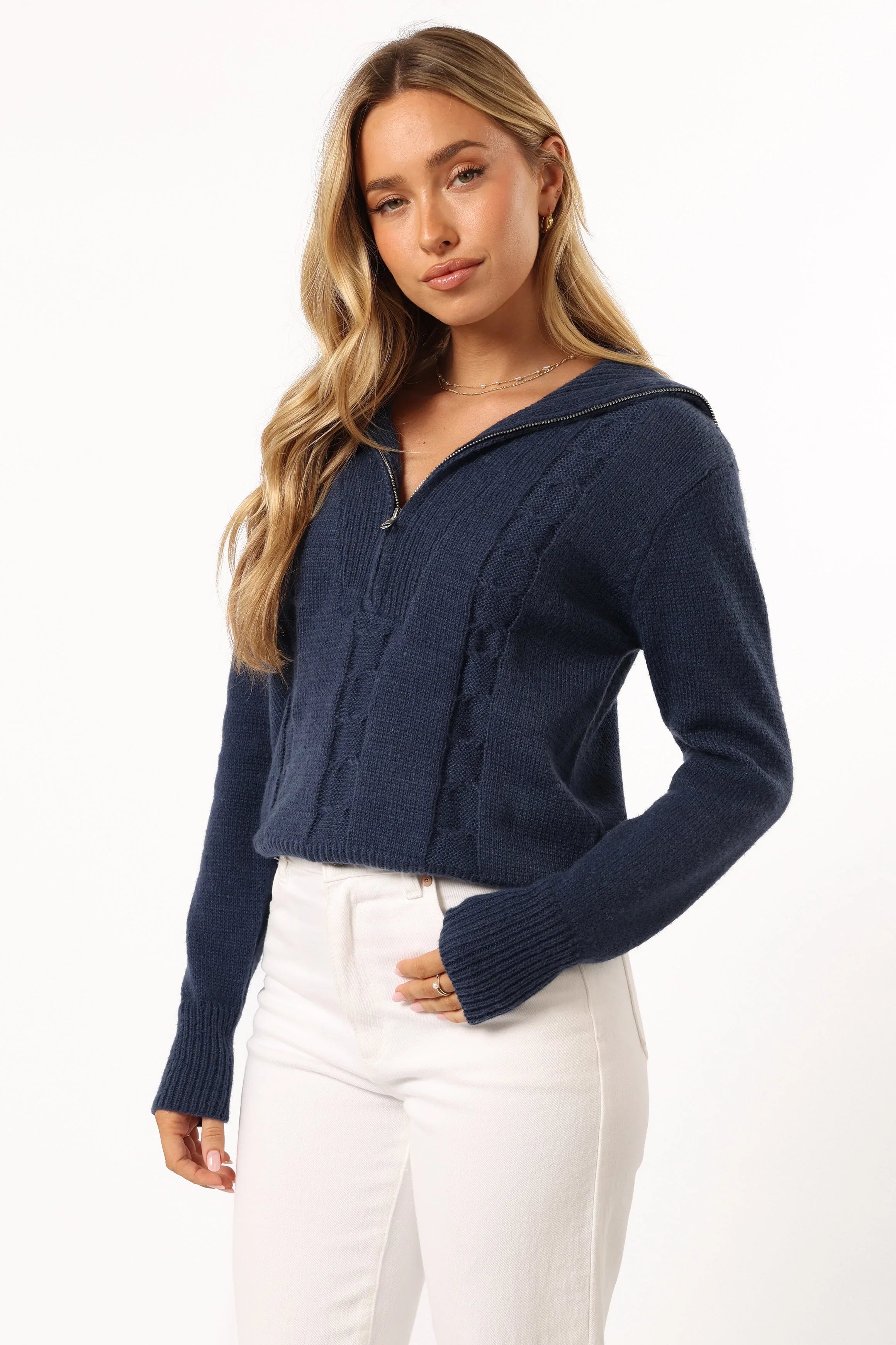 Viara Quarter Zip Knit Sweater Navy