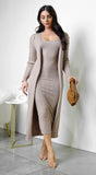Fia Cardrigan Midi Dress Set Beige