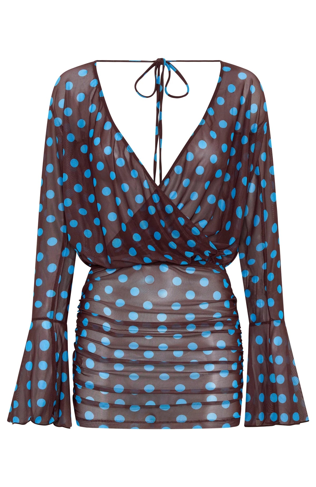 Half Moon Long Sleeve Mini Dress Choc Blue Polka Dot