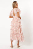 Daphne Ruffle Midi Dress Pink Orange