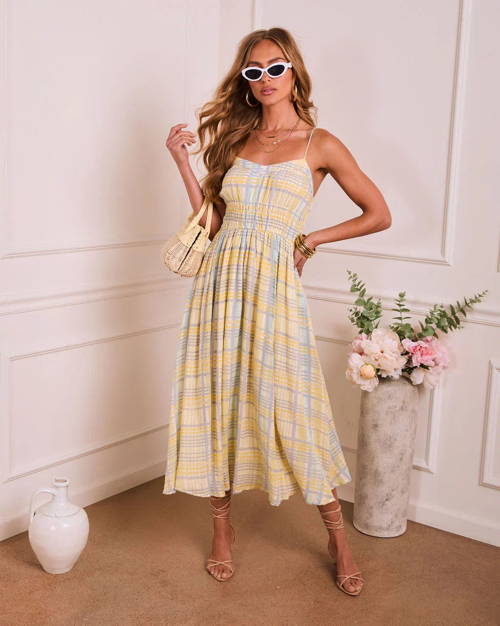 Misty Aura Plaid Midi Dress