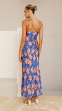 Verity One Shoulder Maxi Dress Orange Blue Floral