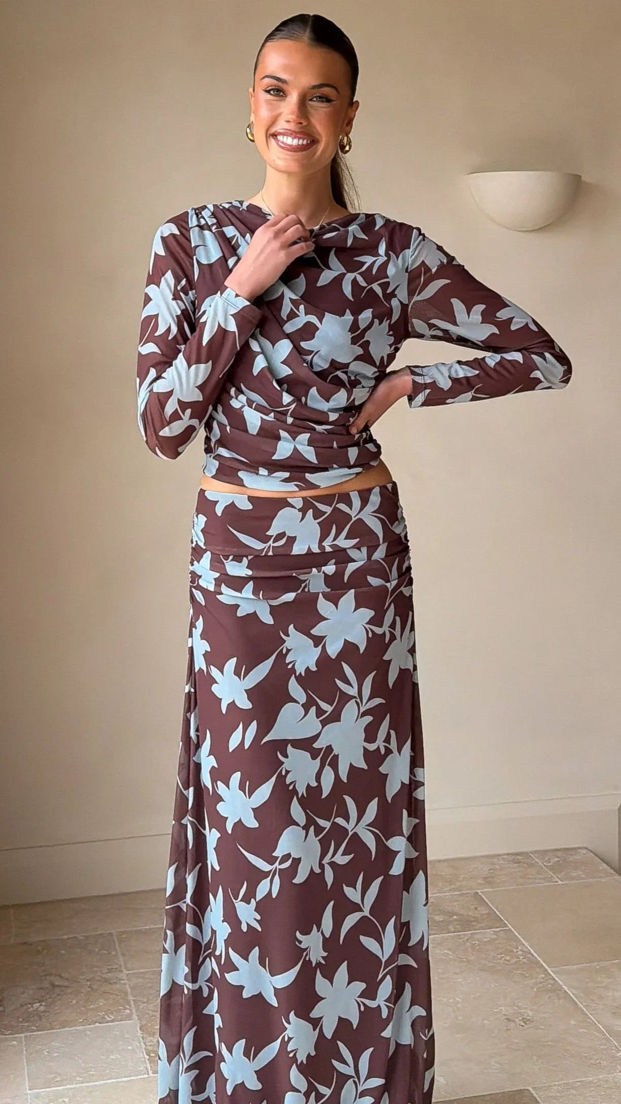 Ellita Maxi Skirt Chocolate Blue Print