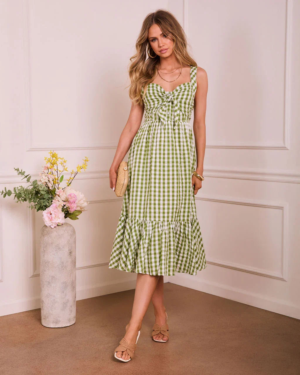 Serene Renewal Gingham Midi Dress