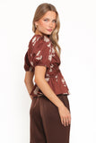 Griffin Peplum Blouse Brown Floral