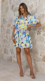 Katana Mini Dress Blue Leaf Orchid
