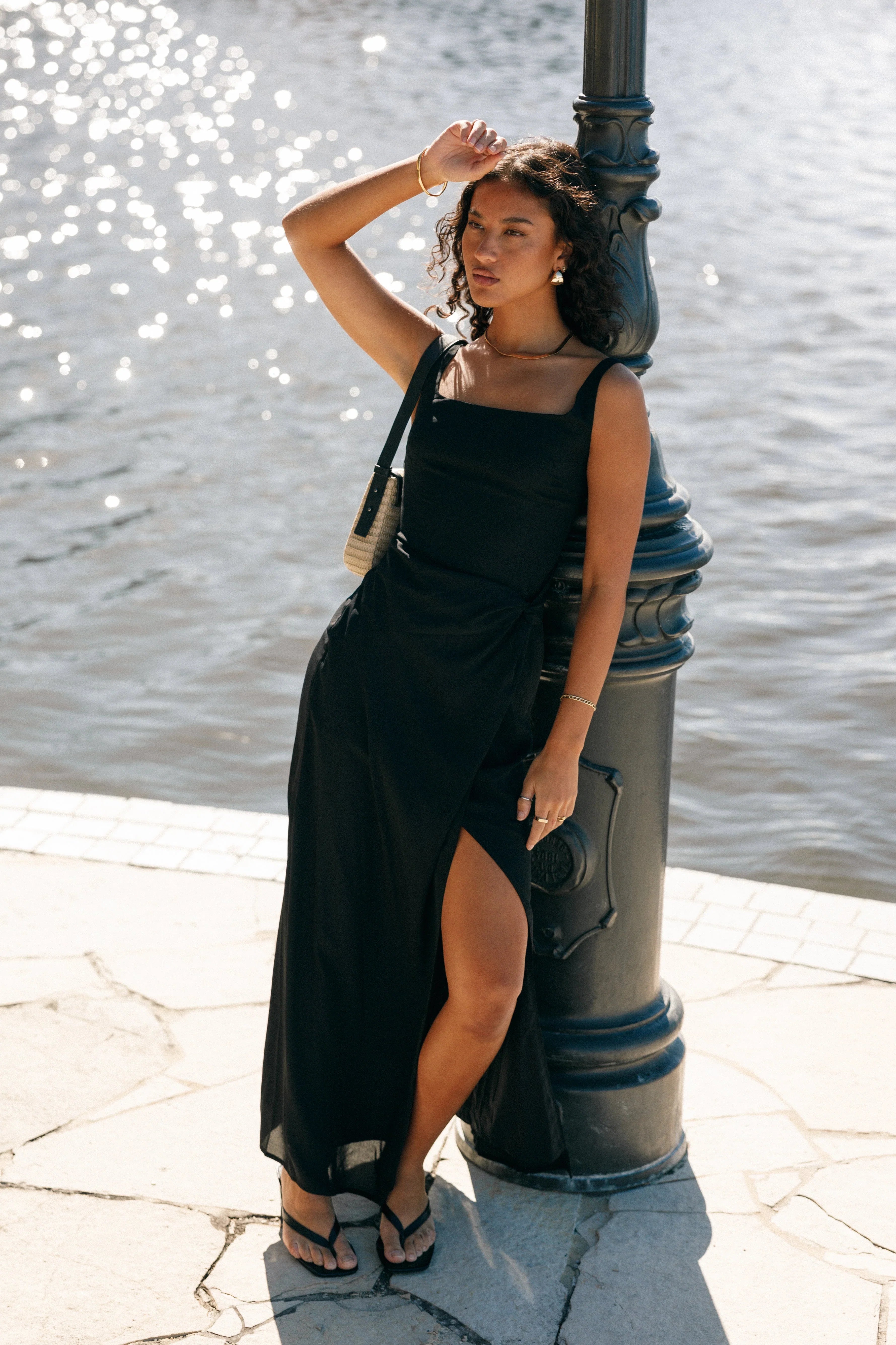 Nadea Faux Wrap Maxi Dress Black
