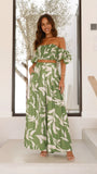 Callison Crop Top and Pants Set Green Print