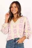 Remi Vneck Flower Knit Sweater Lilac