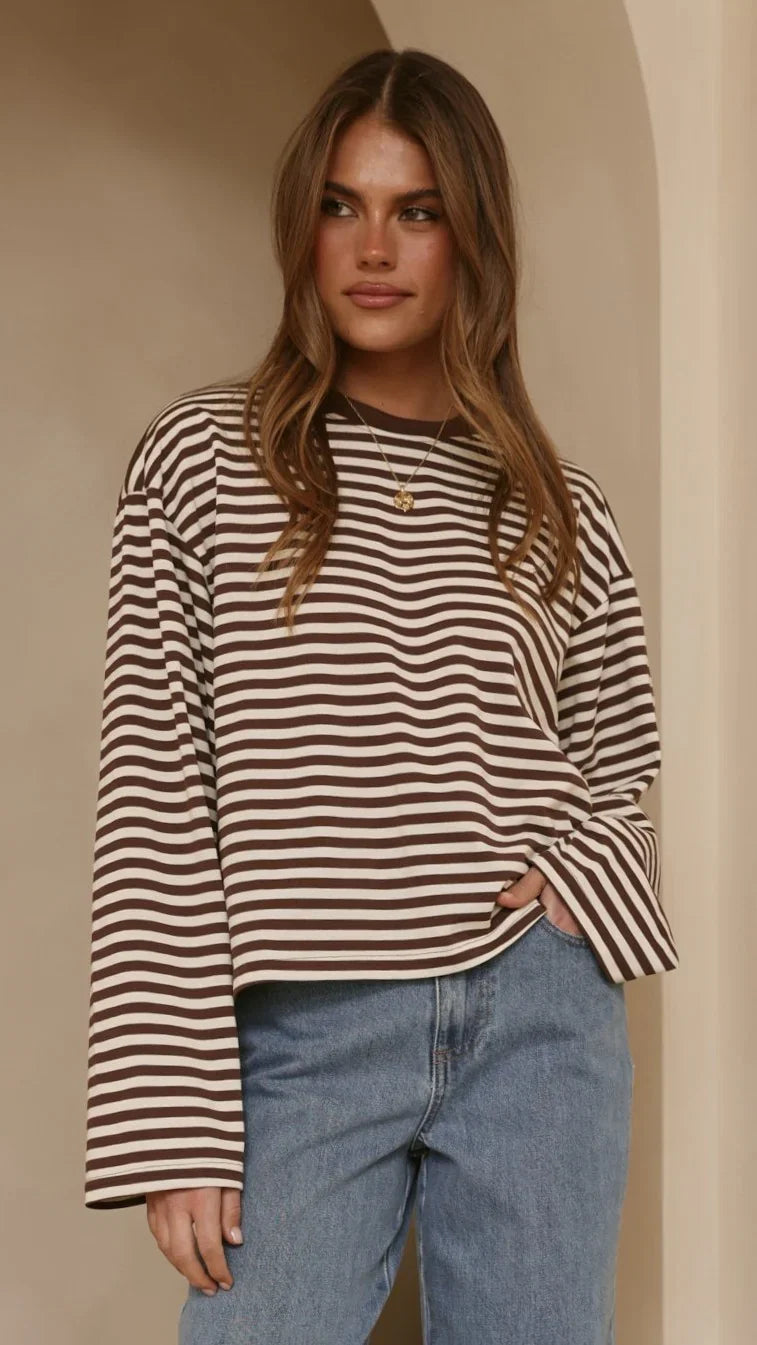 Solana Long Sleeve Top Choc White Stripe