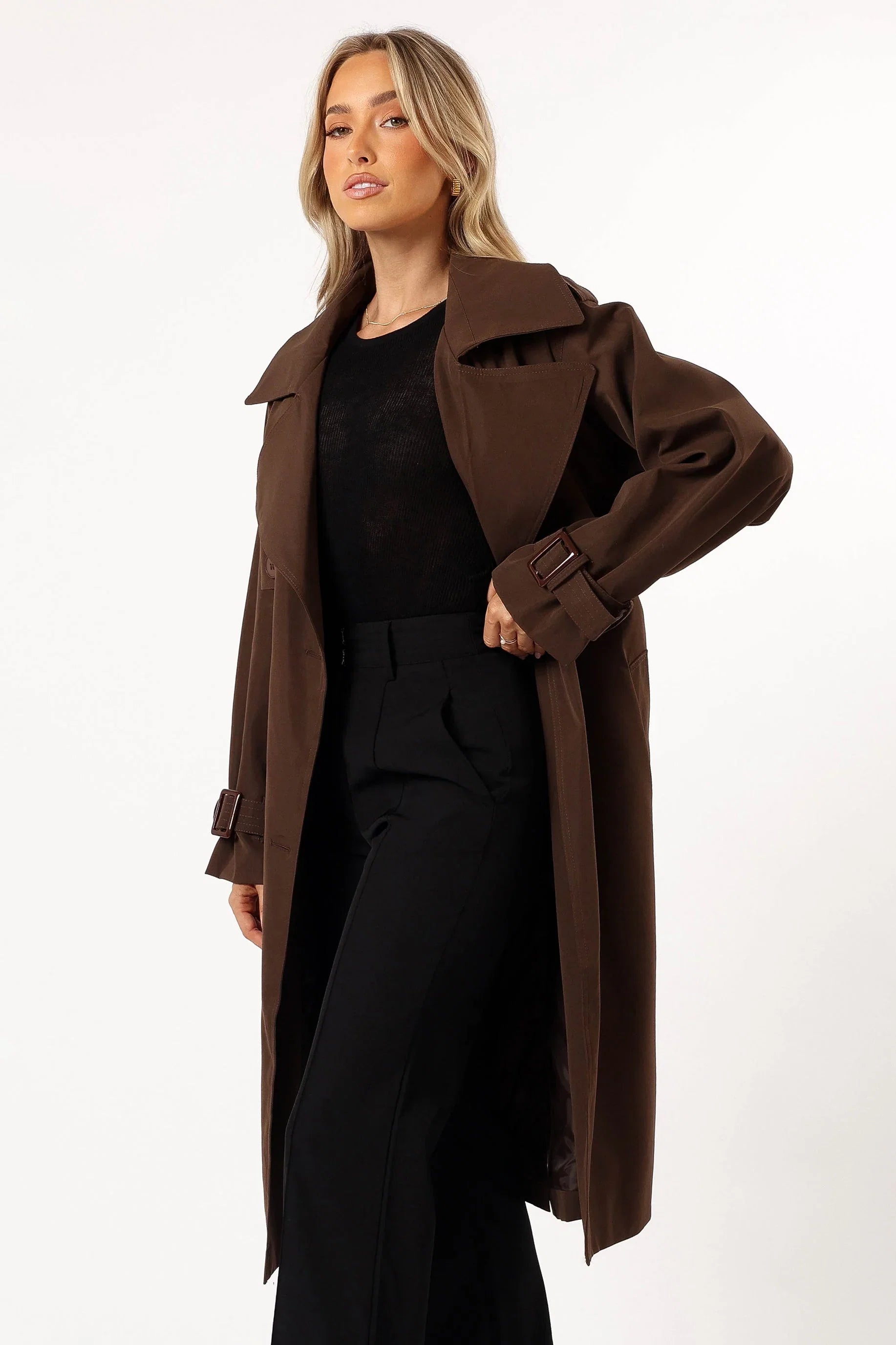 Billy Button Front Trench Coat Chocolate Brown
