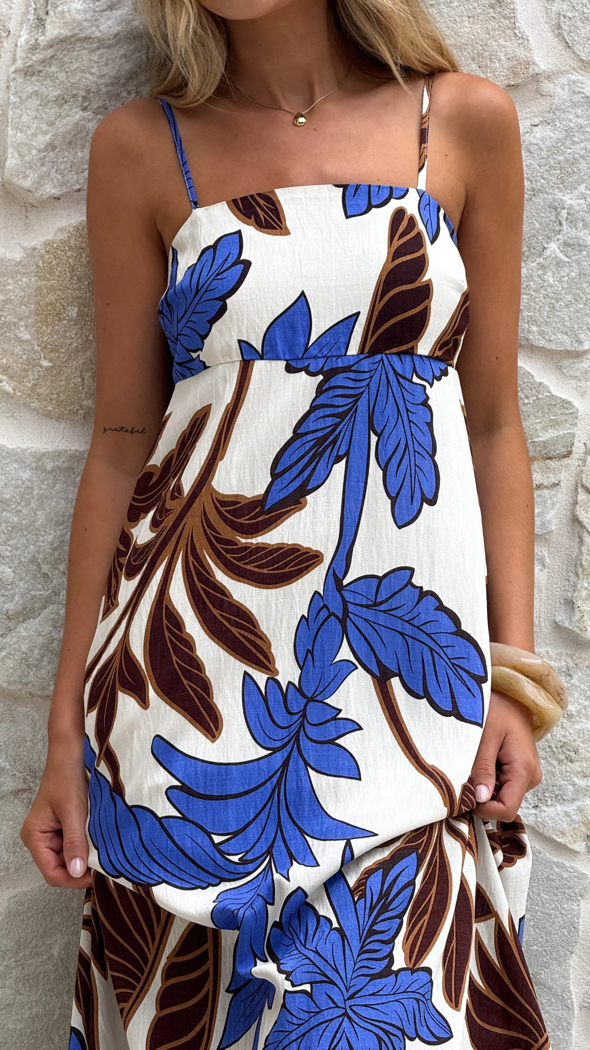 Marcel Maxi Dress Chocolate Blue Palm