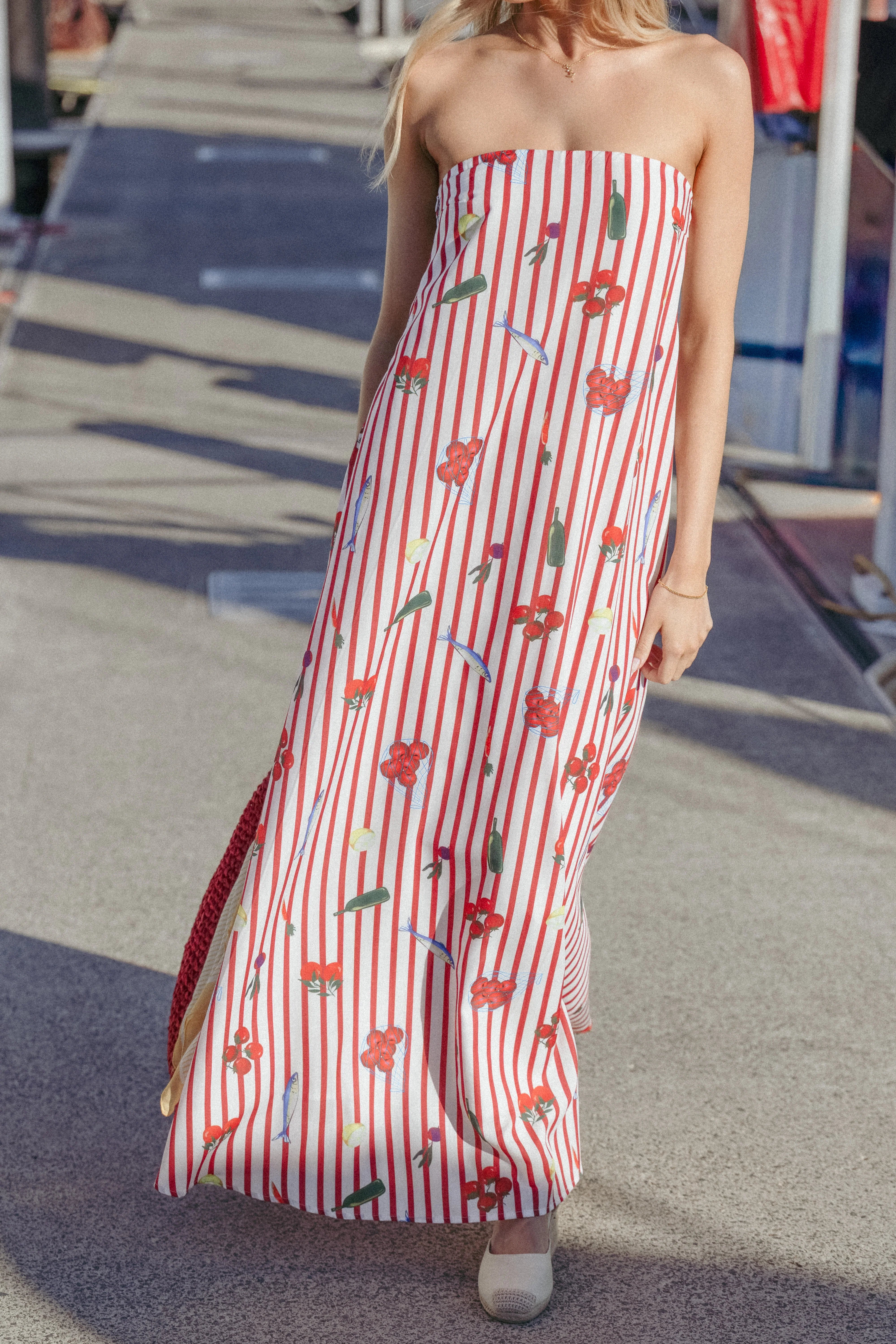 Soph Strapless Maxi Dress Red Picnic Stripe