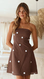 Liara Strapless Mini Dress Brown White Polka