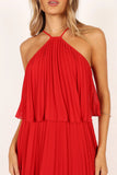 Gia Pleated Halterneck Maxi Dress Red