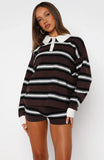 Its Ok Im Ok Knit Sweater Chestnut Stripe