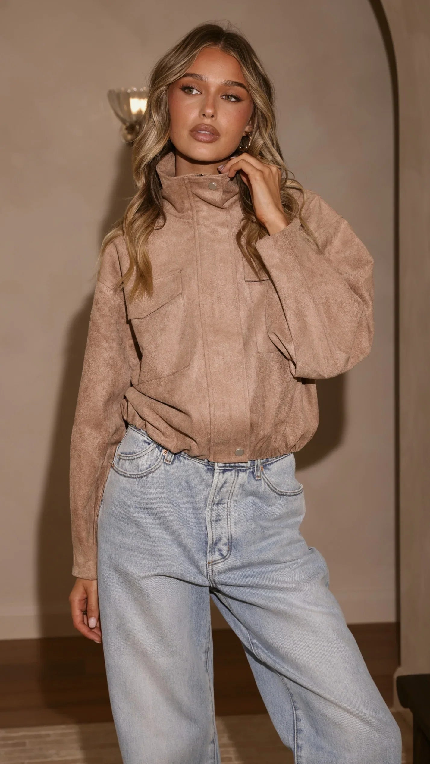 Josh Funnel Neck Jacket Beige